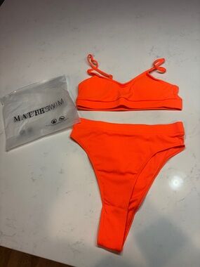 Mate The Label Neon Orange Ribbed Bikini Set